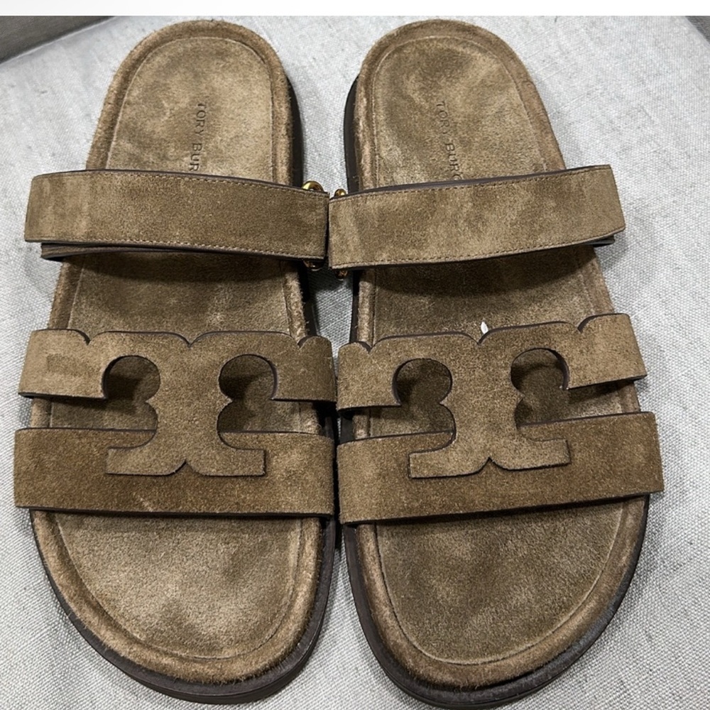 Tory Burch • Ines Suede Brown Triple-Band Sport Mule Sandals $300 - Picture 2 of 3